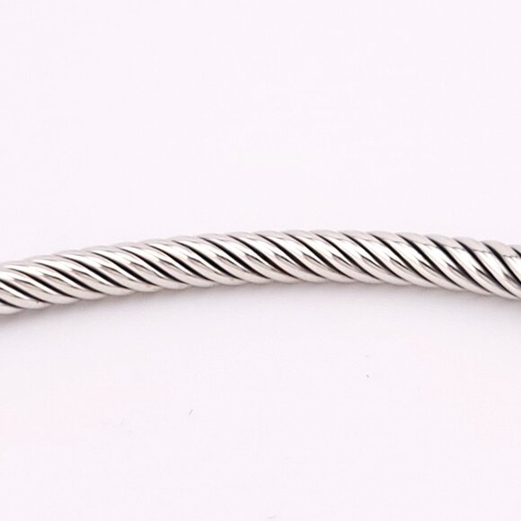 David Yurman Sterling Silver Classis Cable 3mm Diamond Buckle Bangle Bracelet - Picture 9 of 11